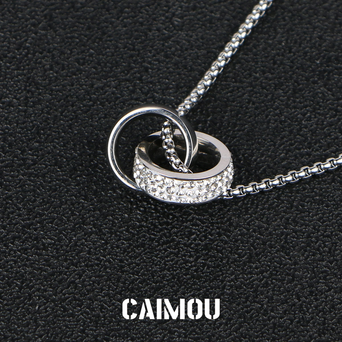 Full Paved Crystal Interlocking Double Ring Necklace