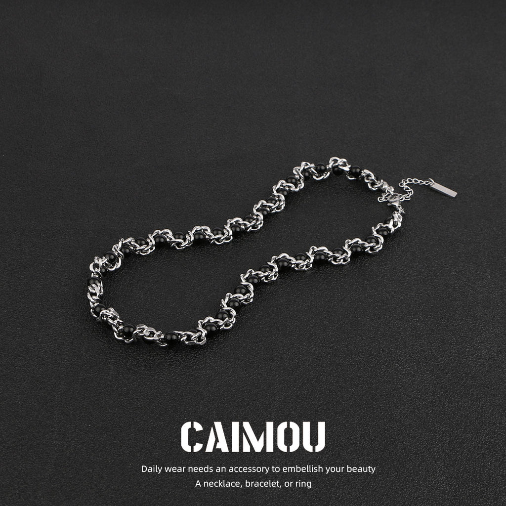 Heavy Woven Black Bead Cuban Necklace