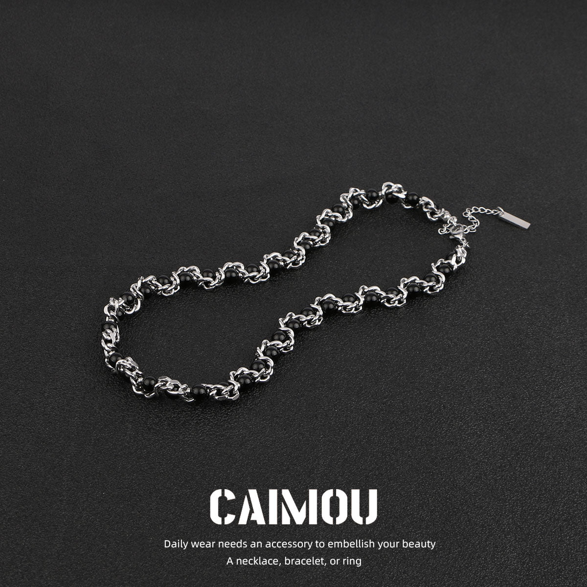 Heavy Woven Black Bead Cuban Necklace