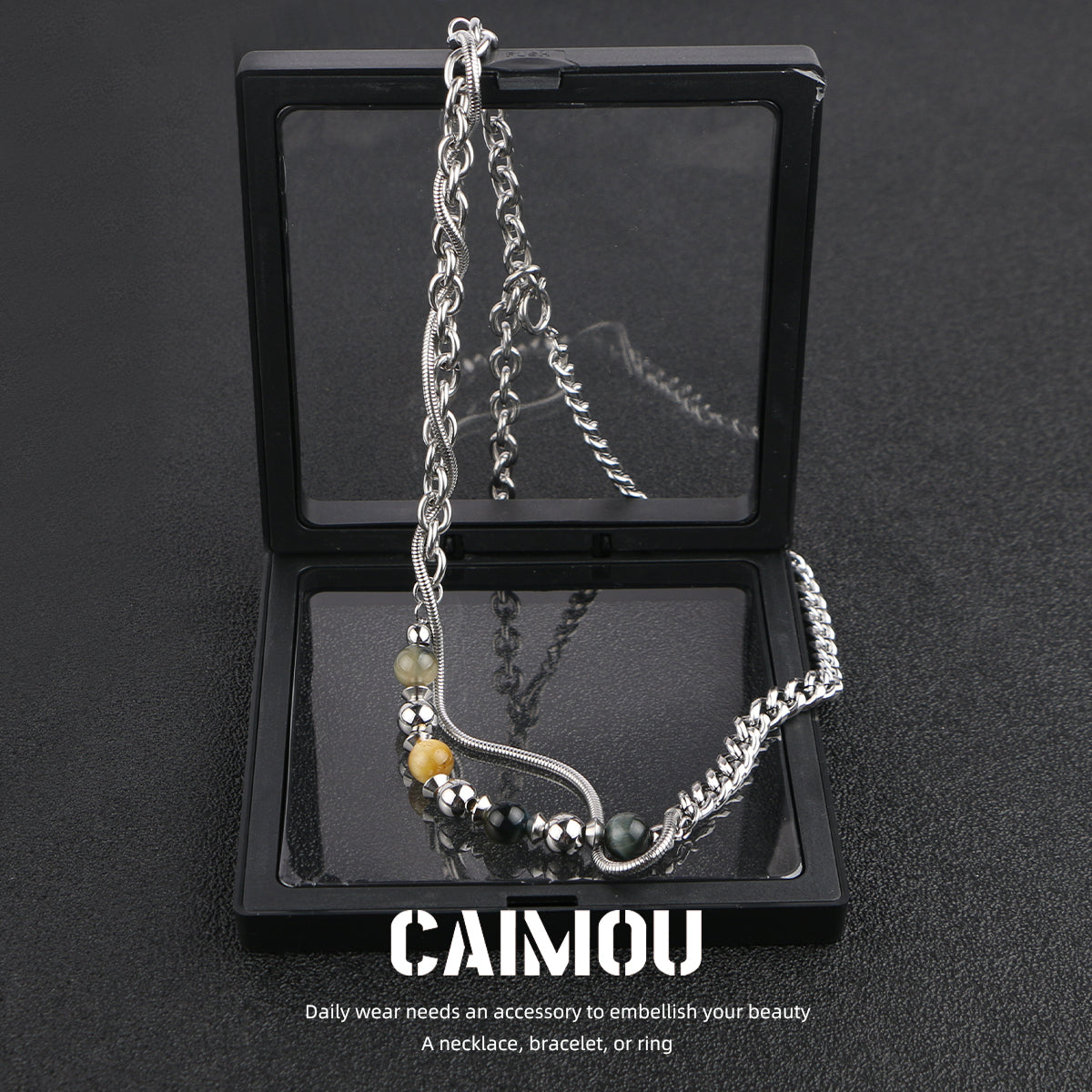 Yellow Tiger Eye Bead Mixed Chain Necklace