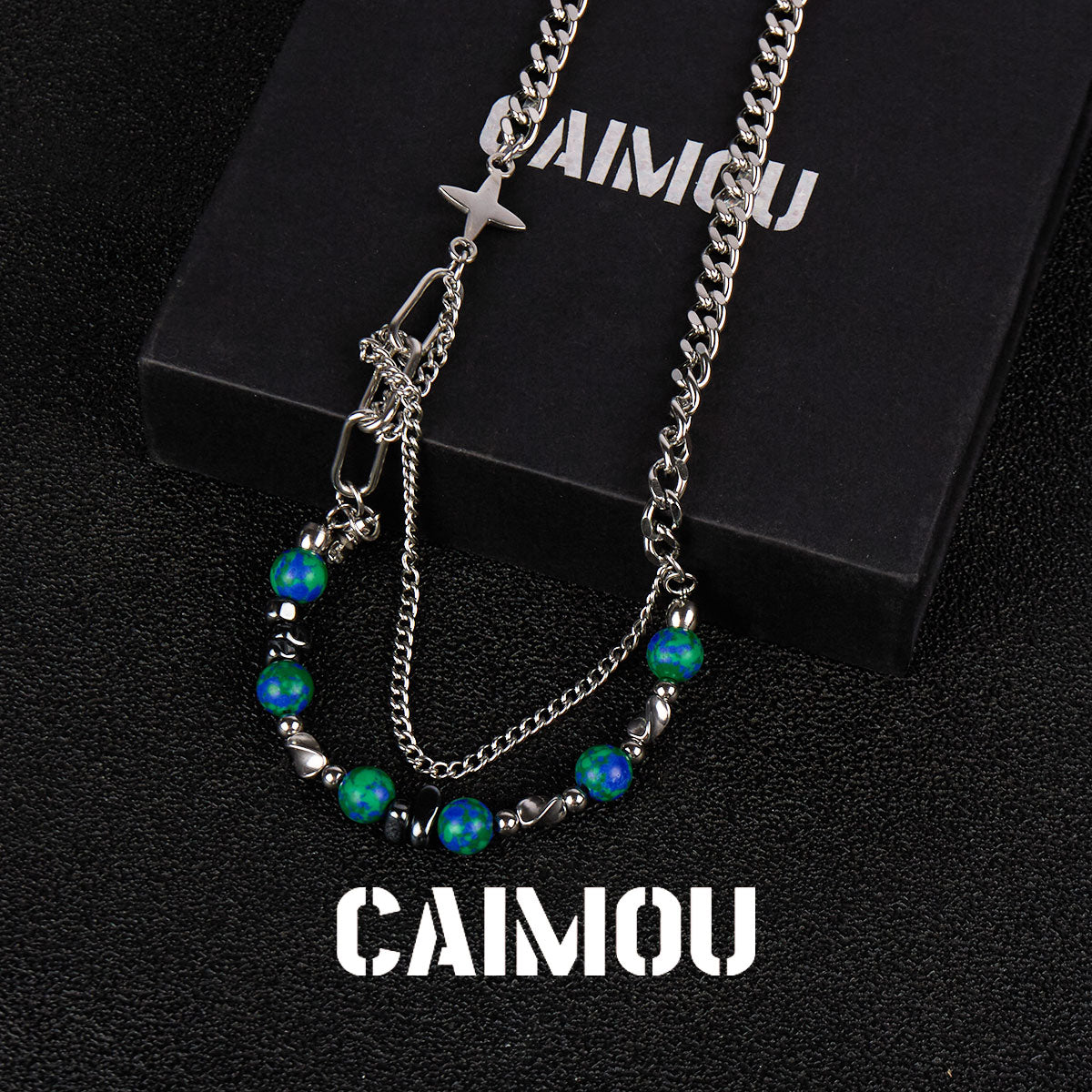 Octagram Green Stone Spliced Necklace