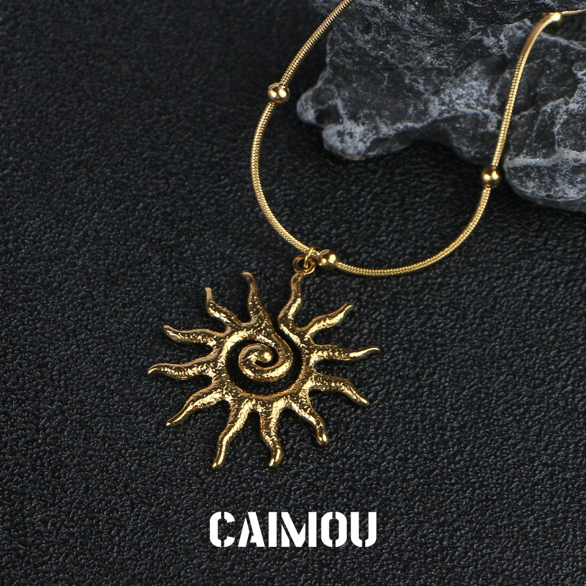 Golden Spiral Sun Pendant Necklace