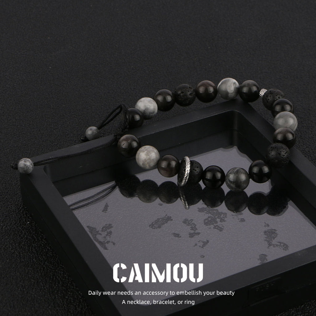 Dark Volcanic Stone Braided Bracelet
