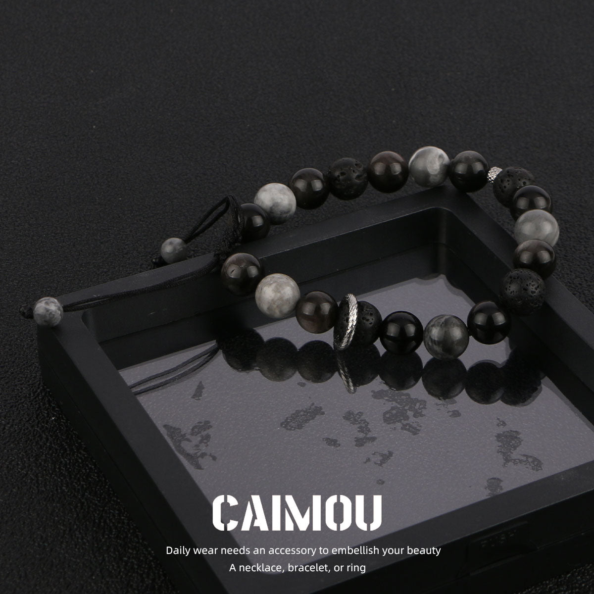 Dark Volcanic Stone Braided Bracelet