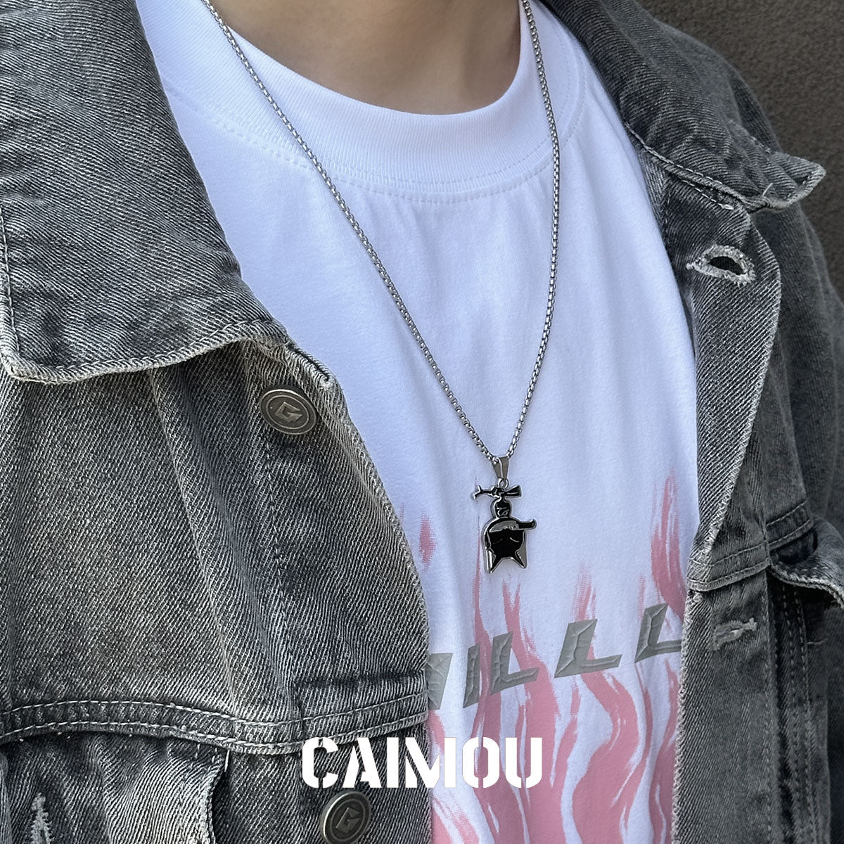 Inverted Knife-Holding Cat Pendant Necklace