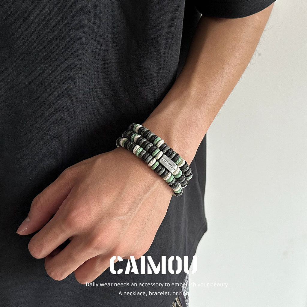 Dark Green Volcanic Stone Beaded Bracelet