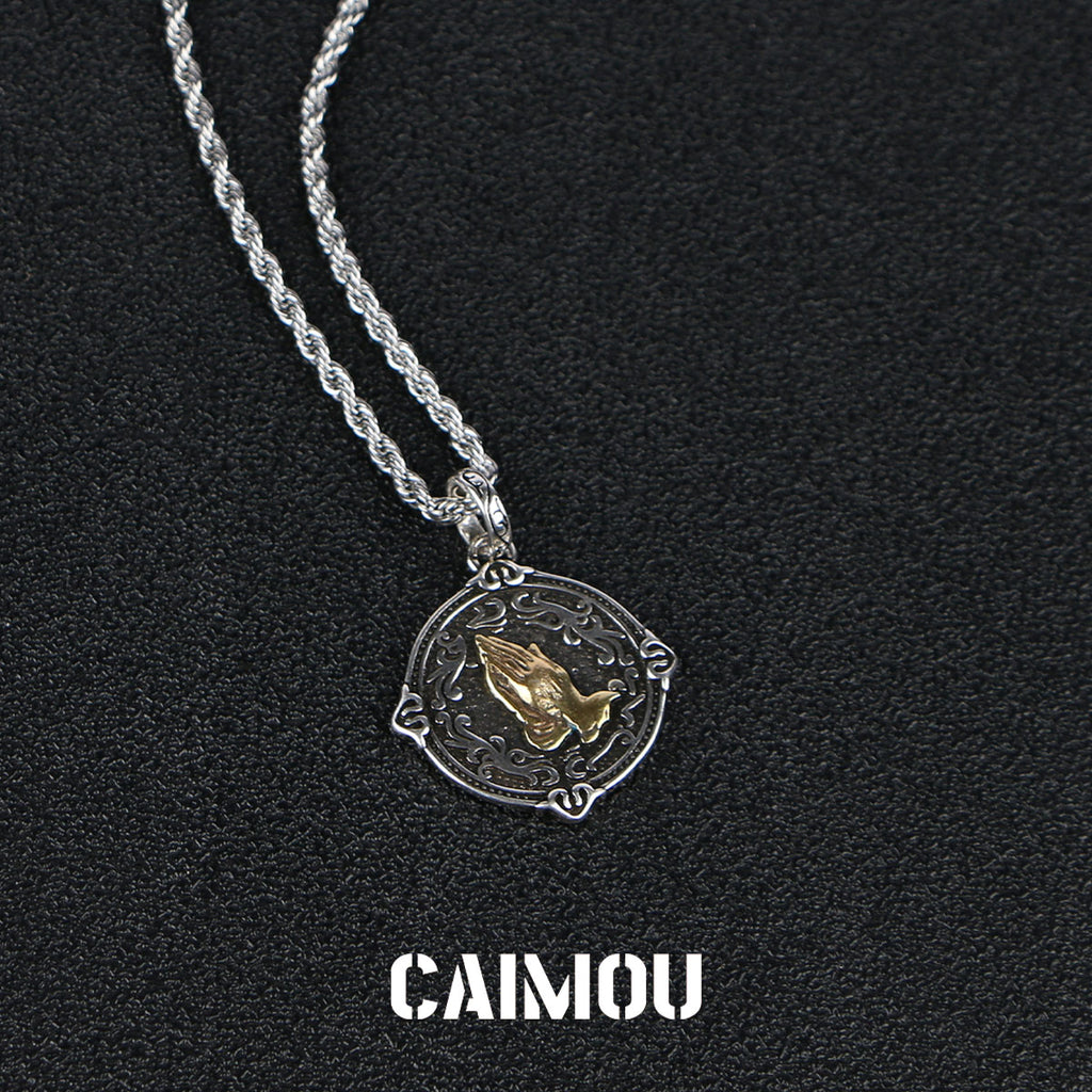 Praying Hands Coin Pendant Necklace