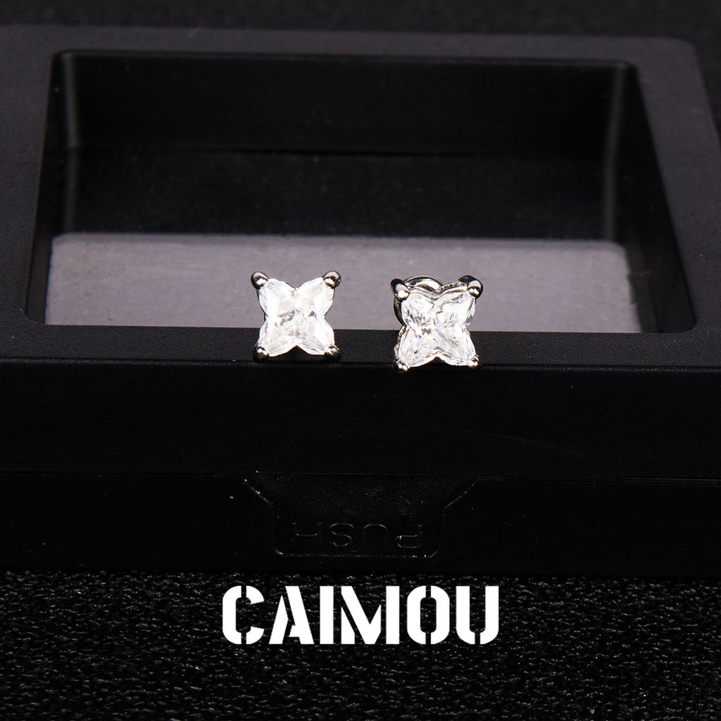 Four-Pointed Star Snowflake Zircon Stud Earrings