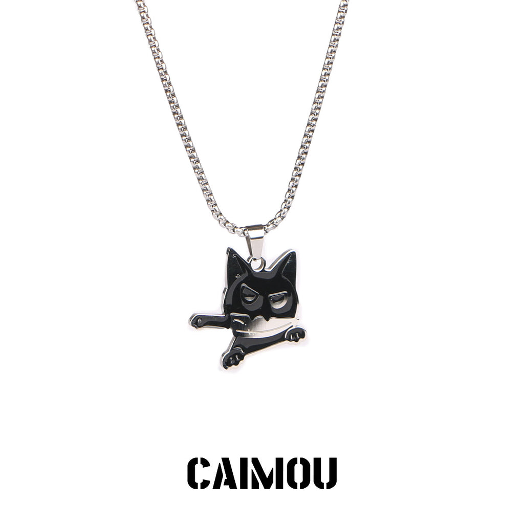 Knife Holding Cat Pendant Necklace (Firm Version)