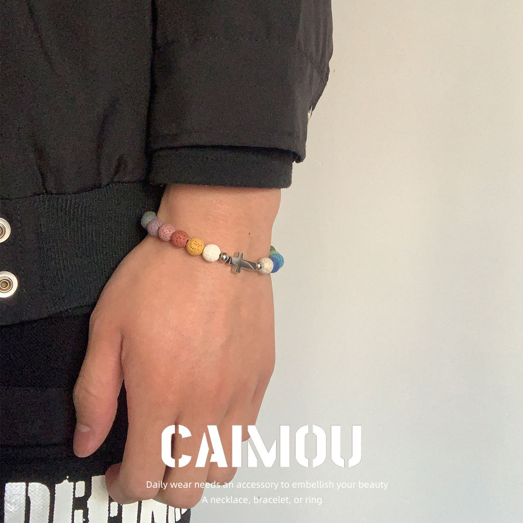 Volcanic stone cross bracelet