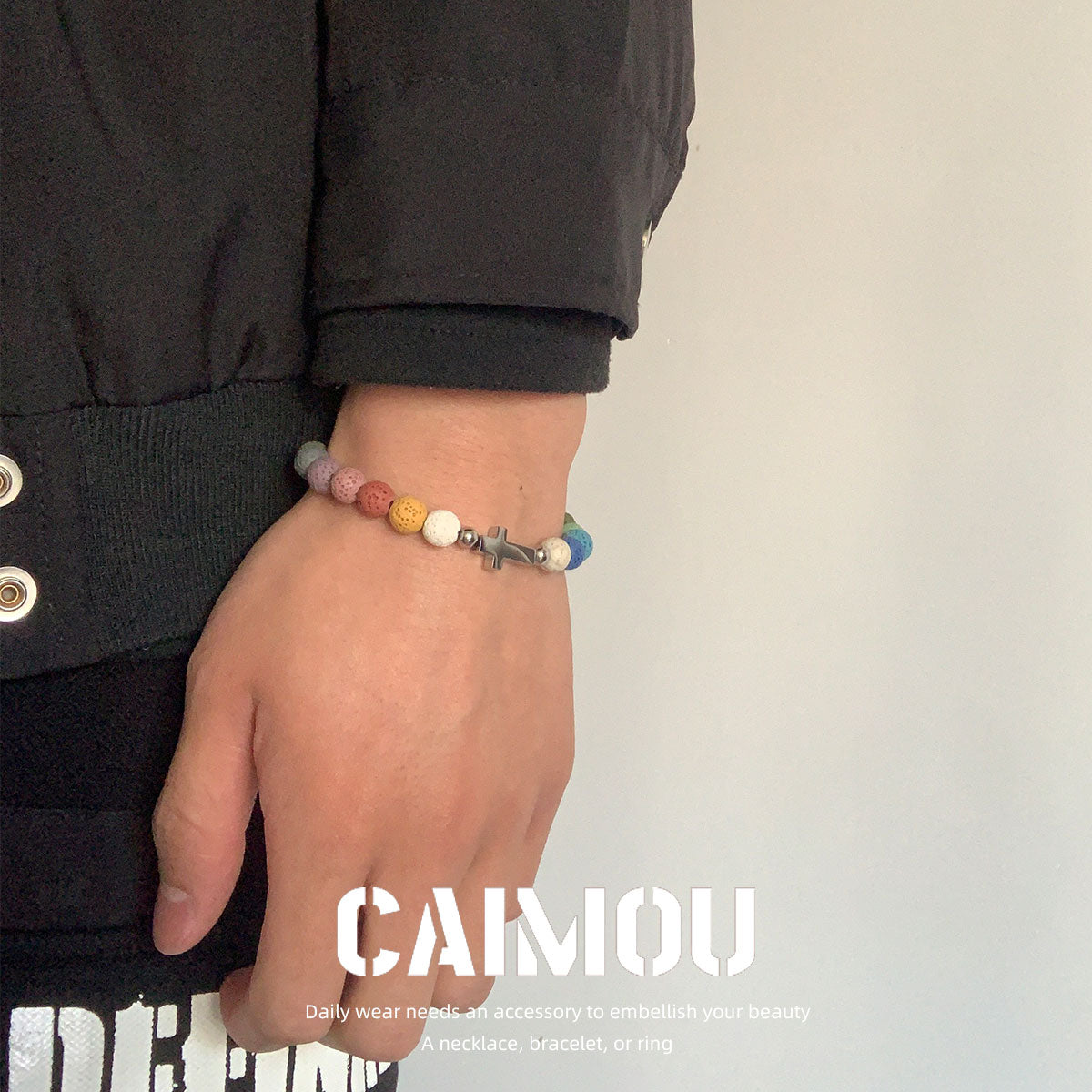 Volcanic stone cross bracelet