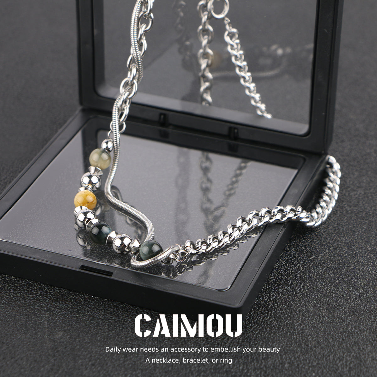 Yellow Tiger Eye Bead Mixed Chain Necklace