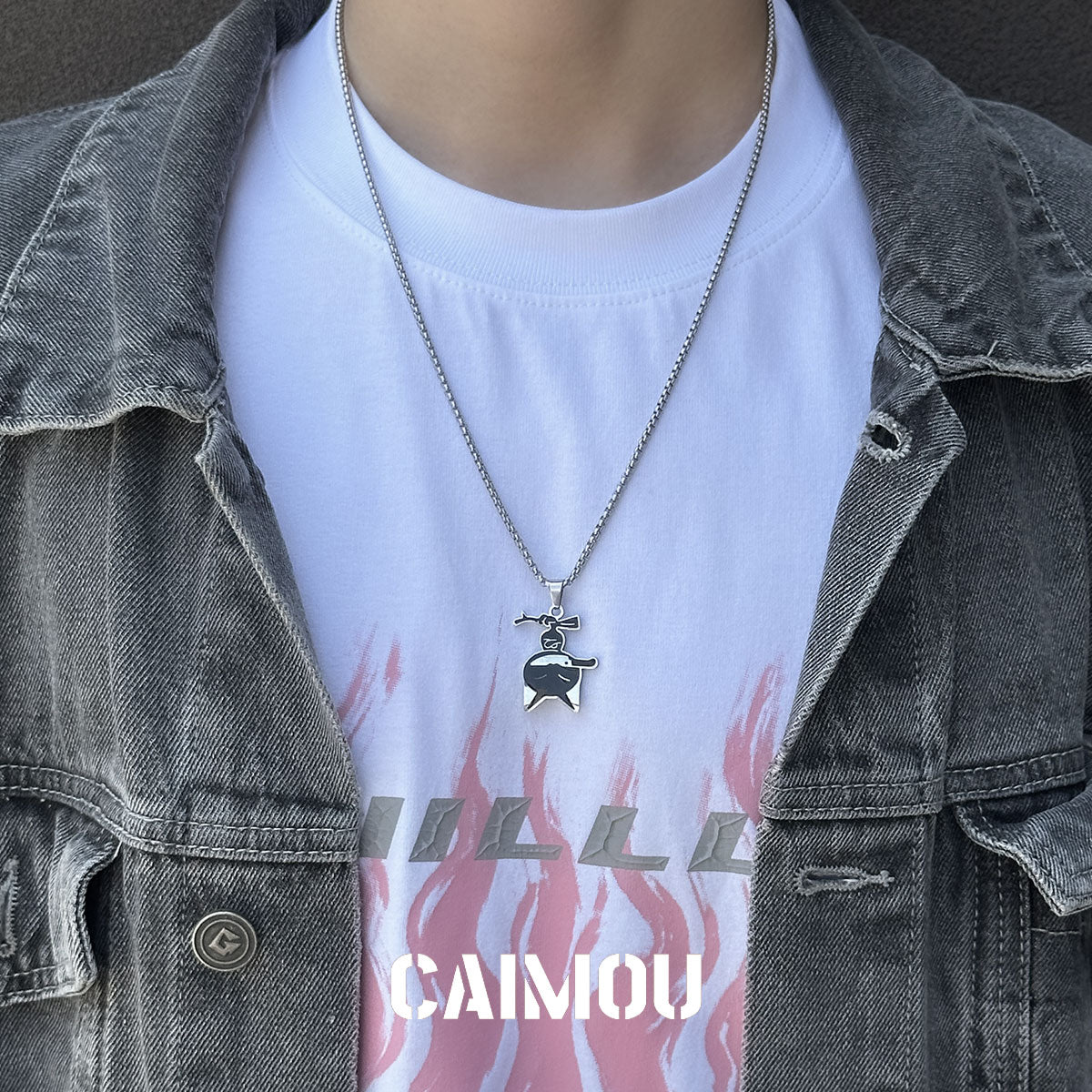 Inverted Knife-Holding Cat Pendant Necklace