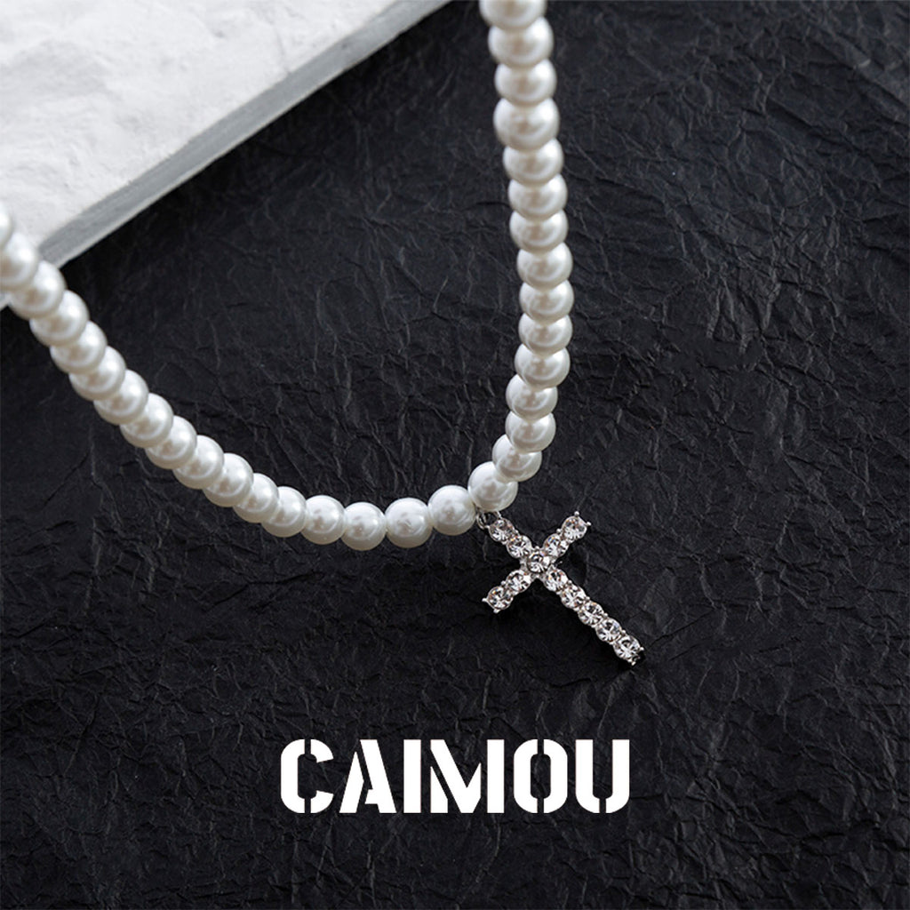 🤍✝️cross pearl necklace
