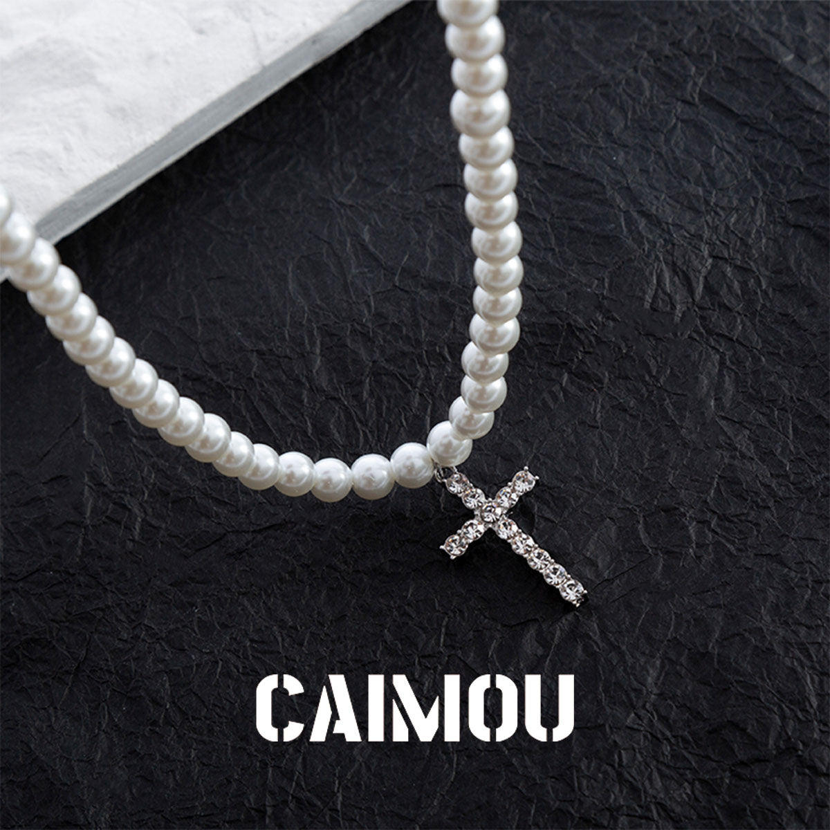 🤍✝️cross pearl necklace