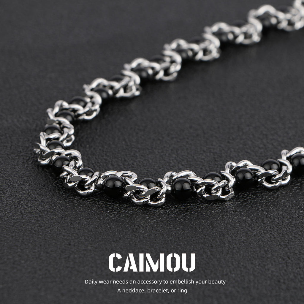 Heavy Woven Black Bead Cuban Necklace