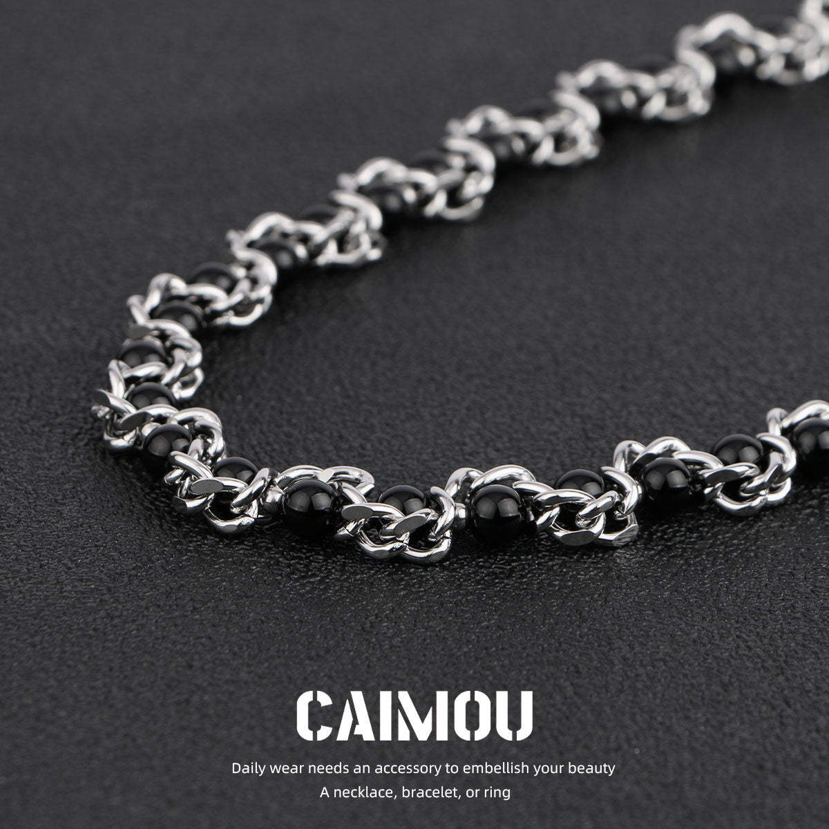Heavy Woven Black Bead Cuban Necklace