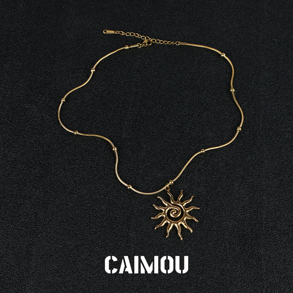 Golden Spiral Sun Pendant Necklace