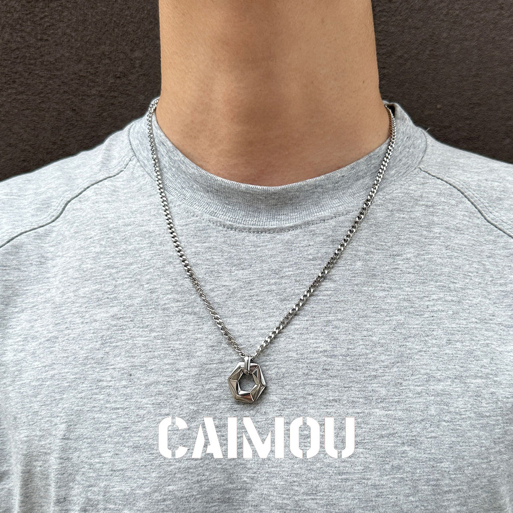 Geometric Hexagon Ring Pendant Necklace