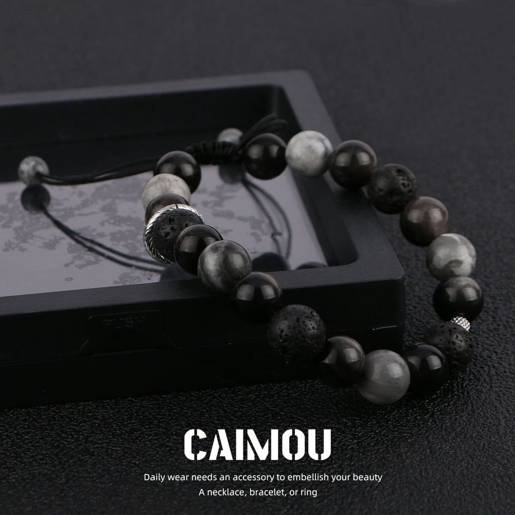 Dark Volcanic Stone Braided Bracelet