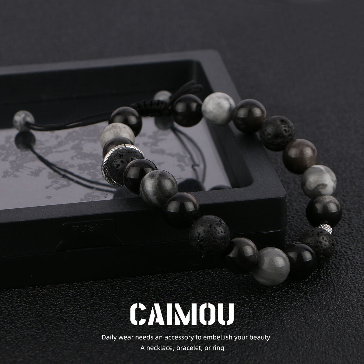 Dark Volcanic Stone Braided Bracelet