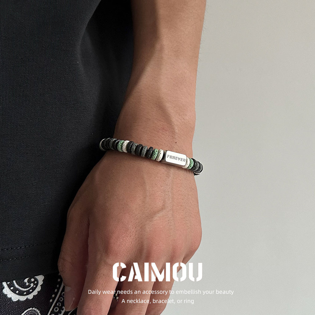 Dark Green Volcanic Stone Beaded Bracelet