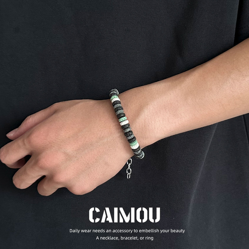 Dark Green Volcanic Stone Beaded Bracelet
