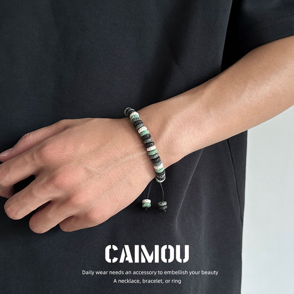Dark Green Volcanic Stone Beaded Bracelet
