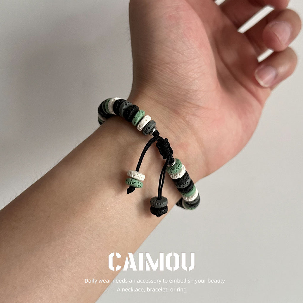 Dark Green Volcanic Stone Beaded Bracelet