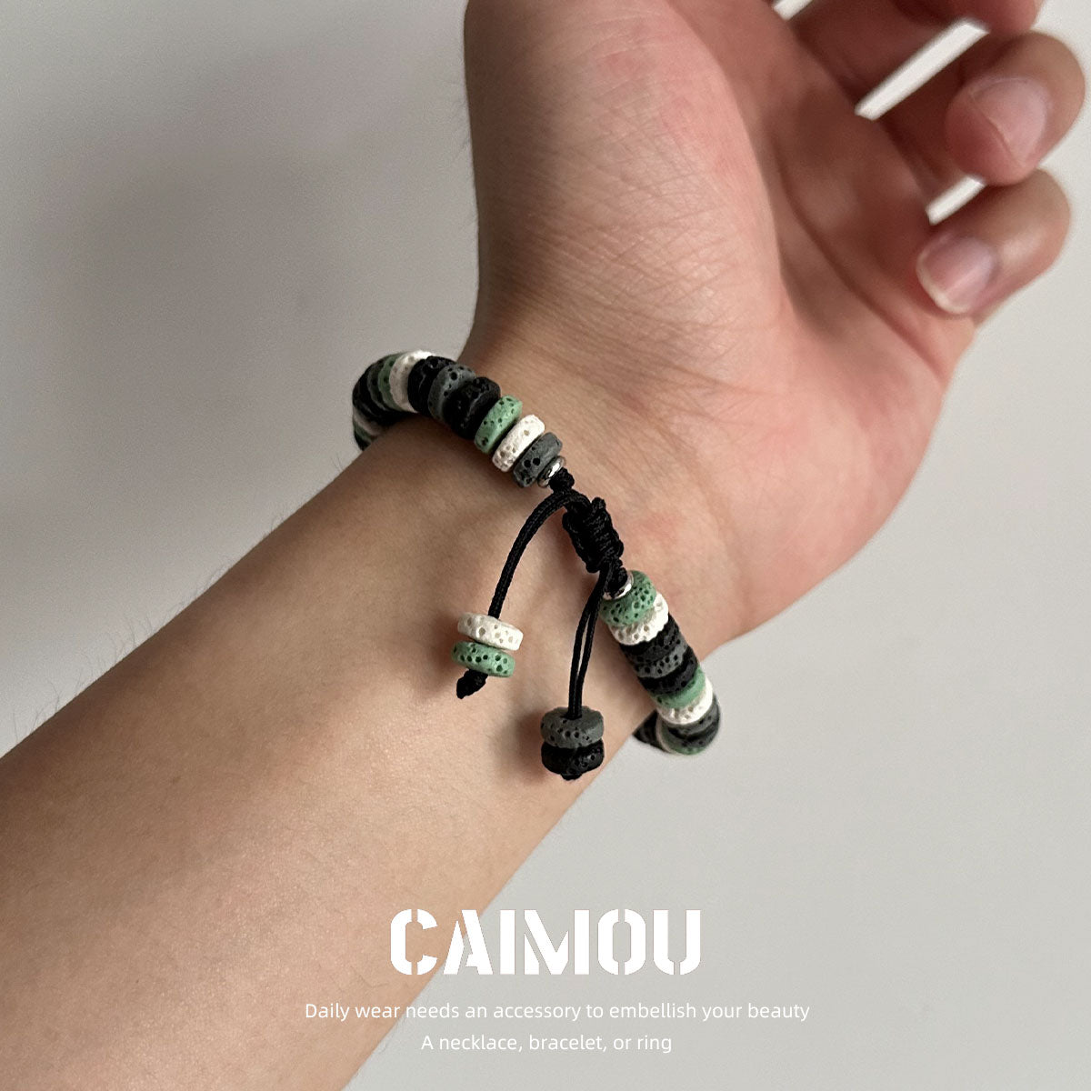 Dark Green Volcanic Stone Beaded Bracelet
