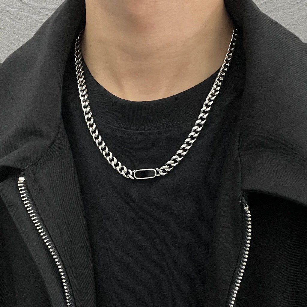 Geometric Black Tag Curb Necklace