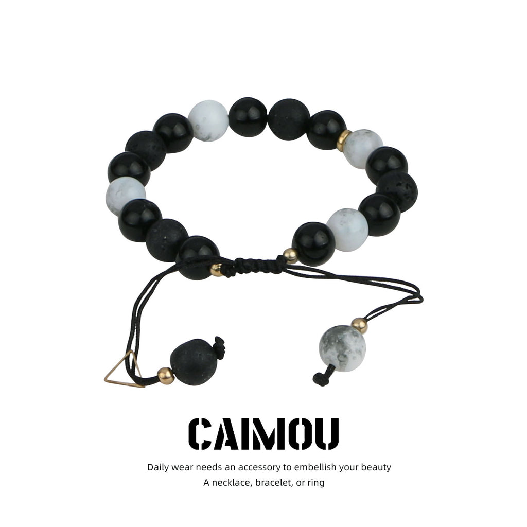 Black & White Volcanic Stone Braided Bracelet