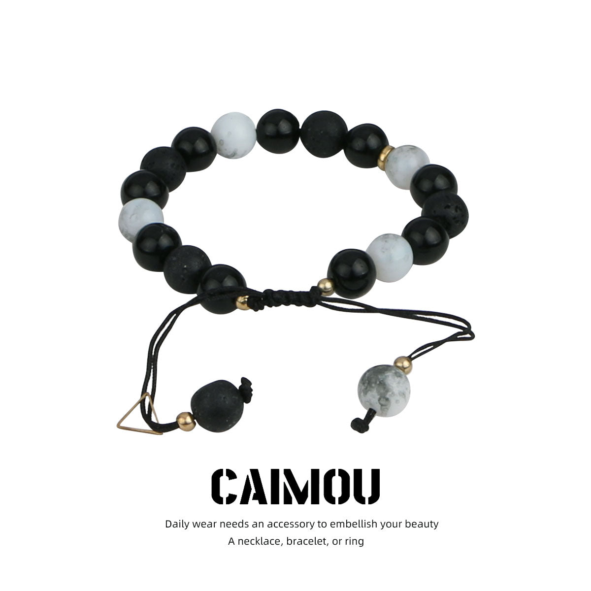Black & White Volcanic Stone Braided Bracelet