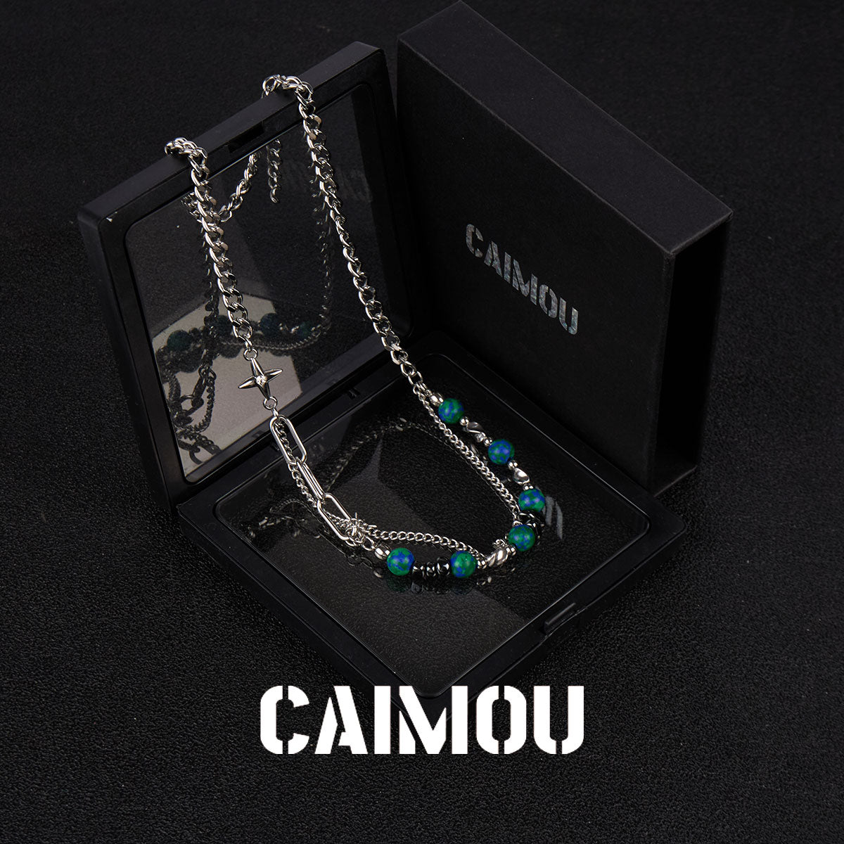 Octagram Green Stone Spliced Necklace