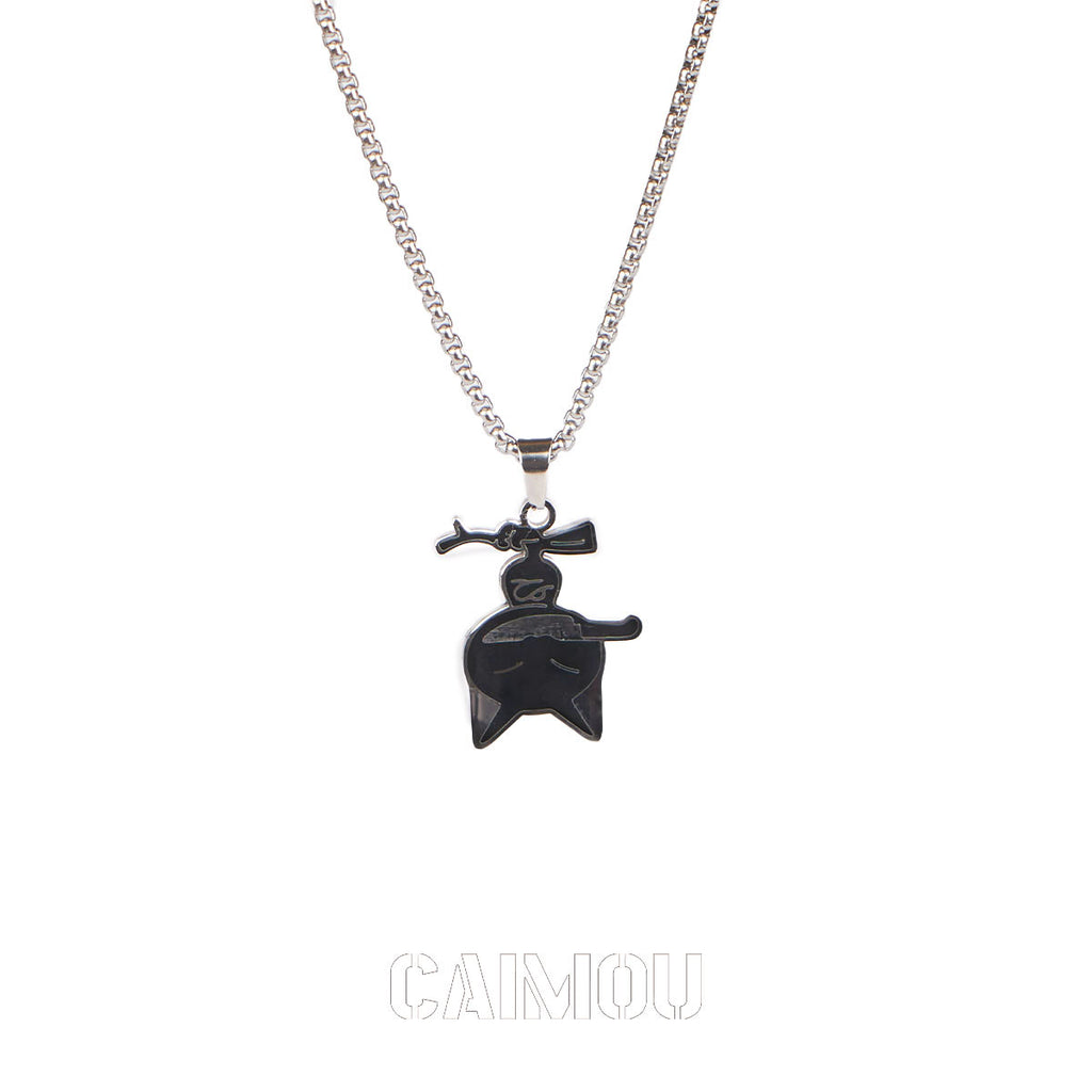 Inverted Knife-Holding Cat Pendant Necklace