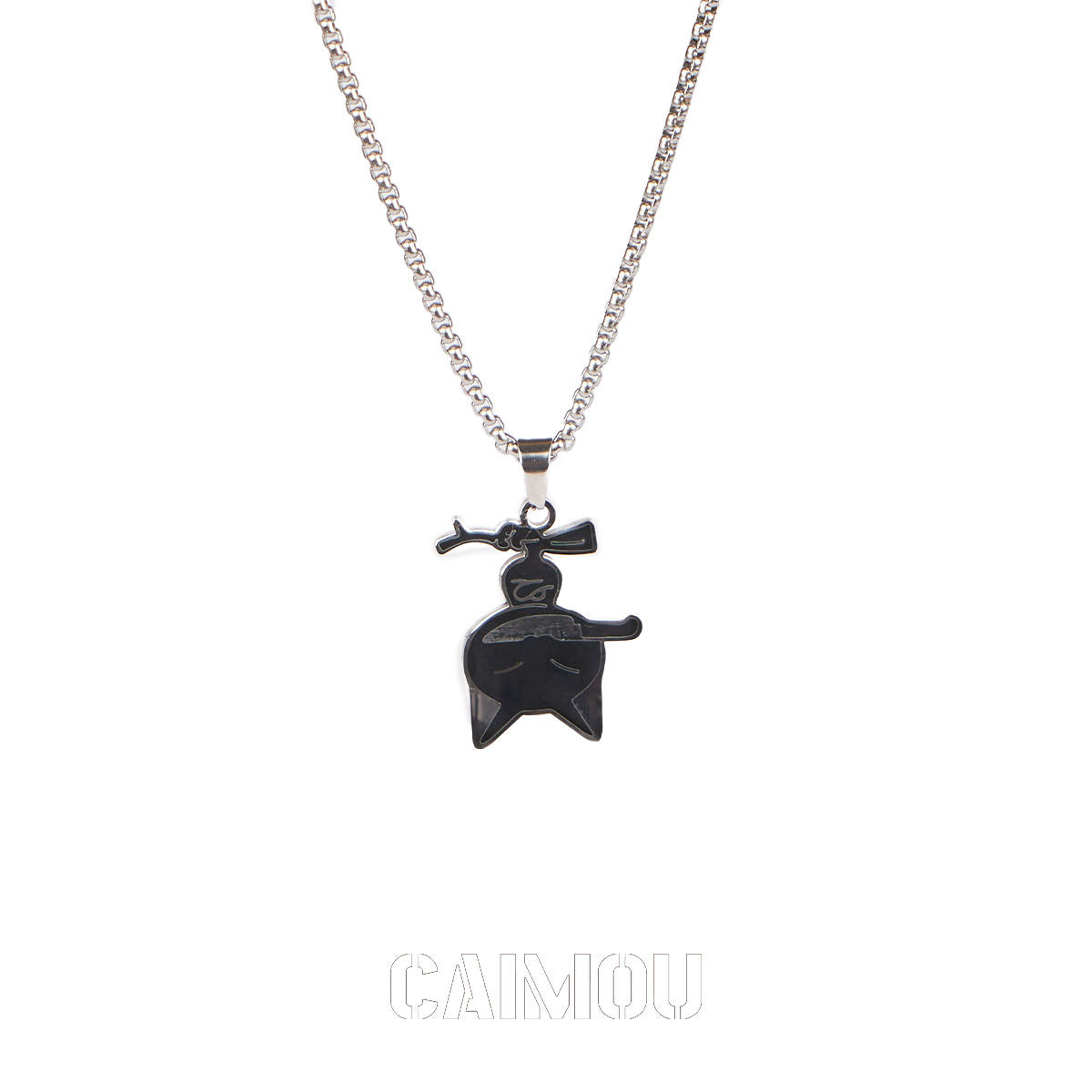 Inverted Knife-Holding Cat Pendant Necklace