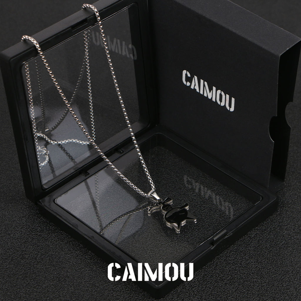 Inverted Knife-Holding Cat Pendant Necklace