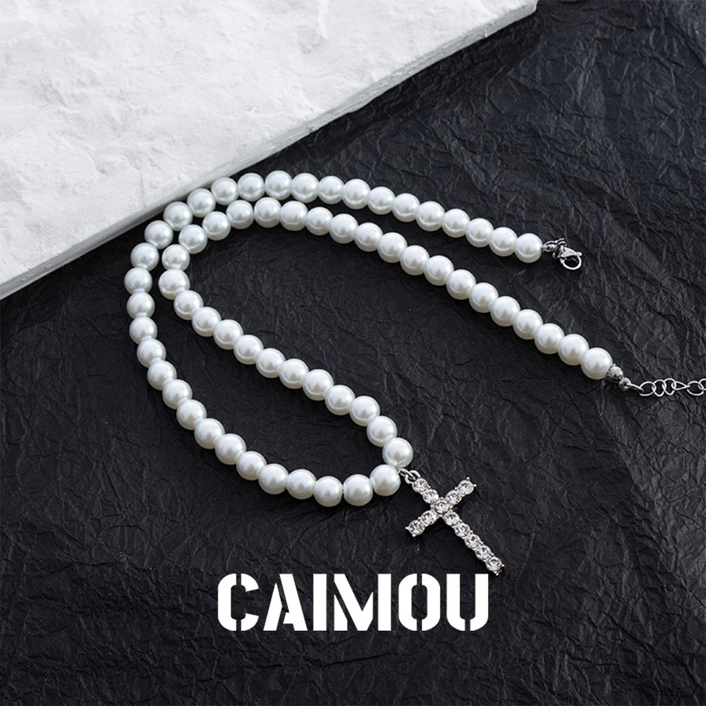 🤍✝️cross pearl necklace