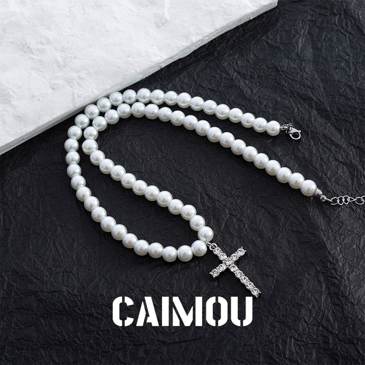 🤍✝️cross pearl necklace