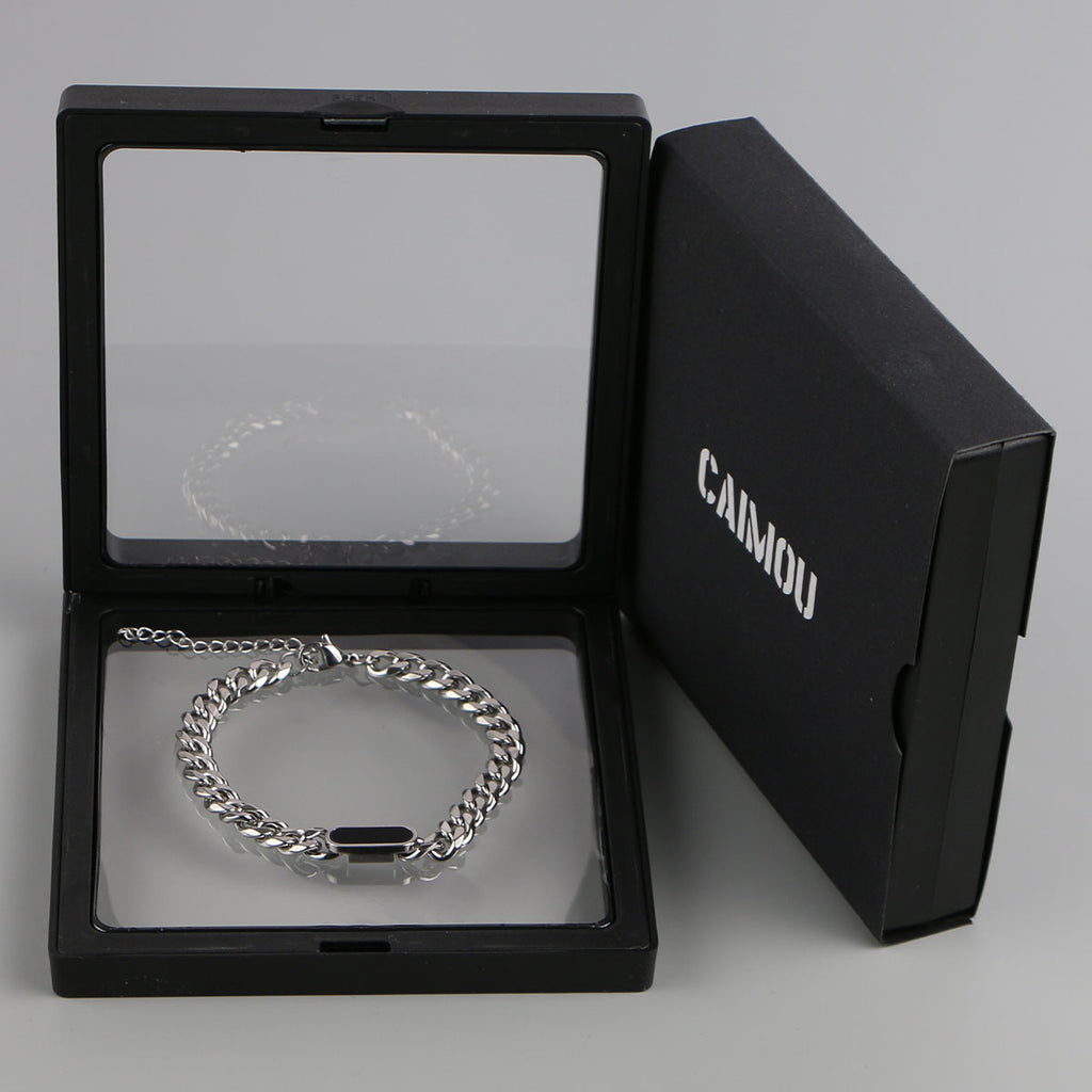 Geometric Black Tag Curb Bracelet