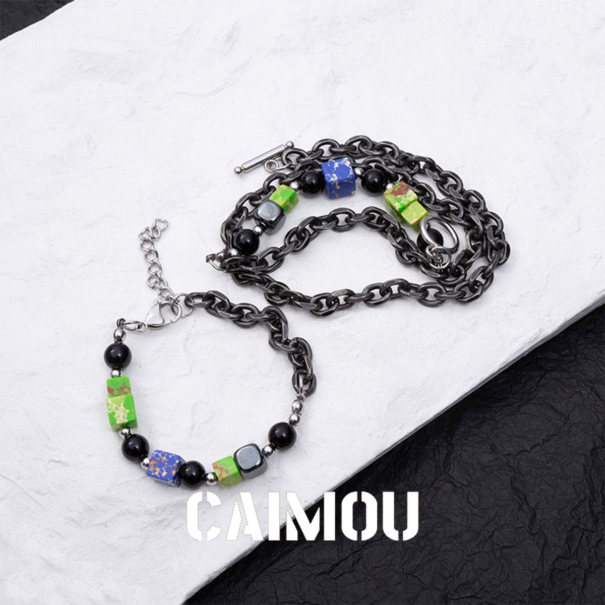 Colorful square black pearl bracelet