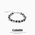 Heavy Woven Black Bead Cuban Bracelet