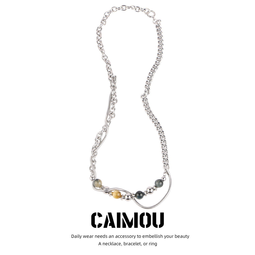 Yellow Tiger Eye Bead Mixed Chain Necklace
