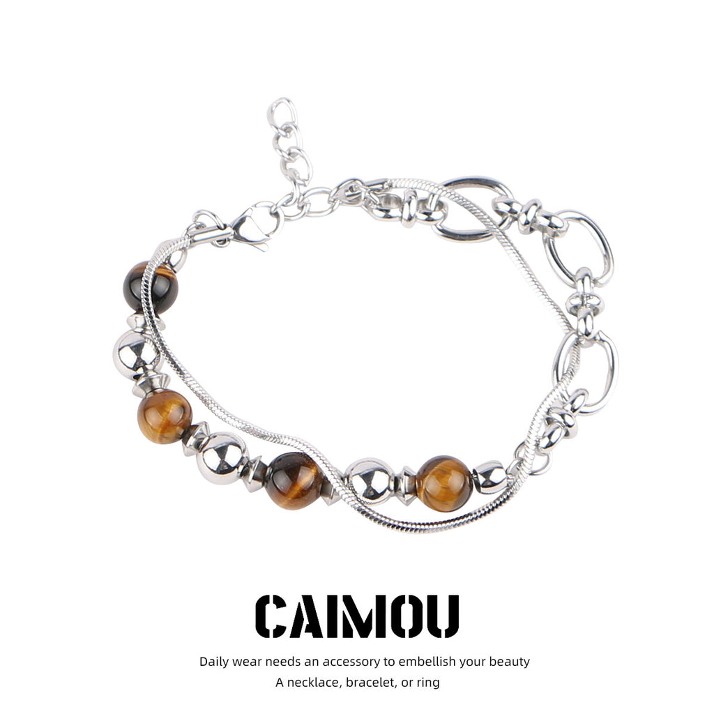 Yellow Tiger Eye Bead Double Layer Bracelet