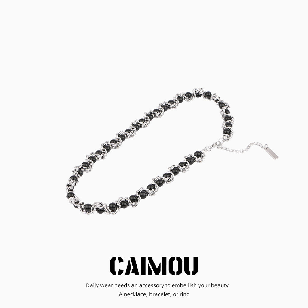 Heavy Woven Black Bead Cuban Necklace