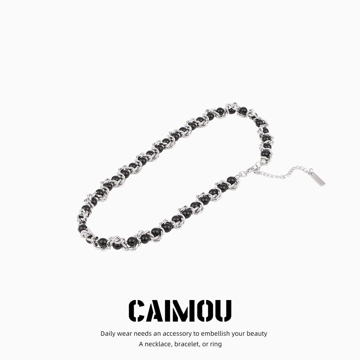 Heavy Woven Black Bead Cuban Necklace