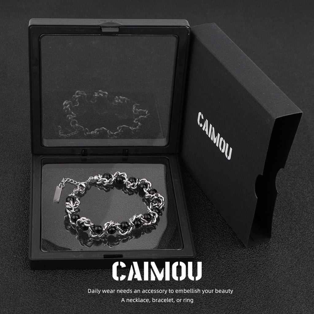 Heavy Woven Black Bead Cuban Bracelet