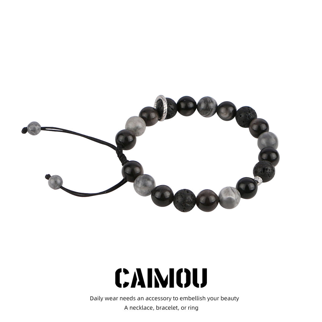 Dark Volcanic Stone Braided Bracelet