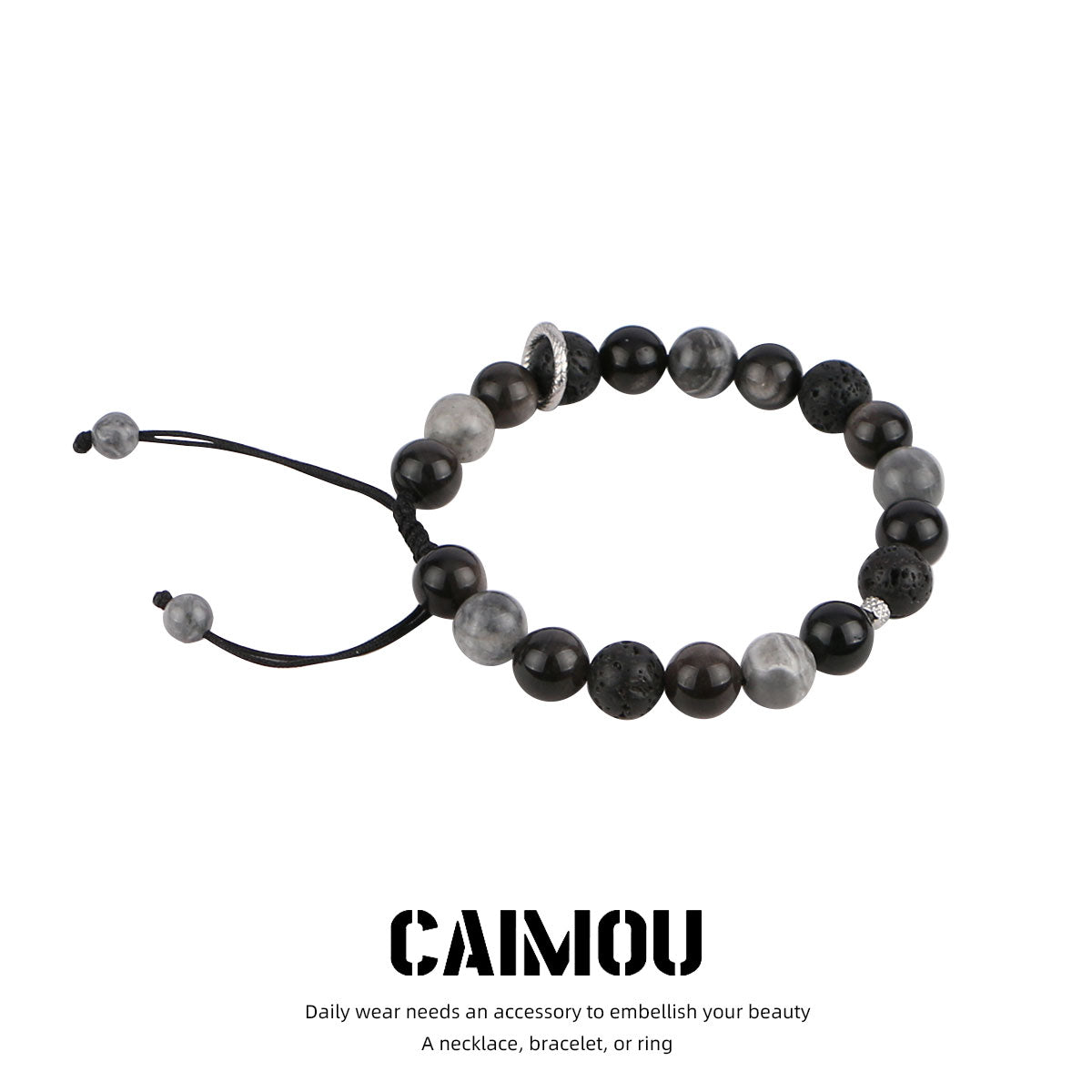 Dark Volcanic Stone Braided Bracelet