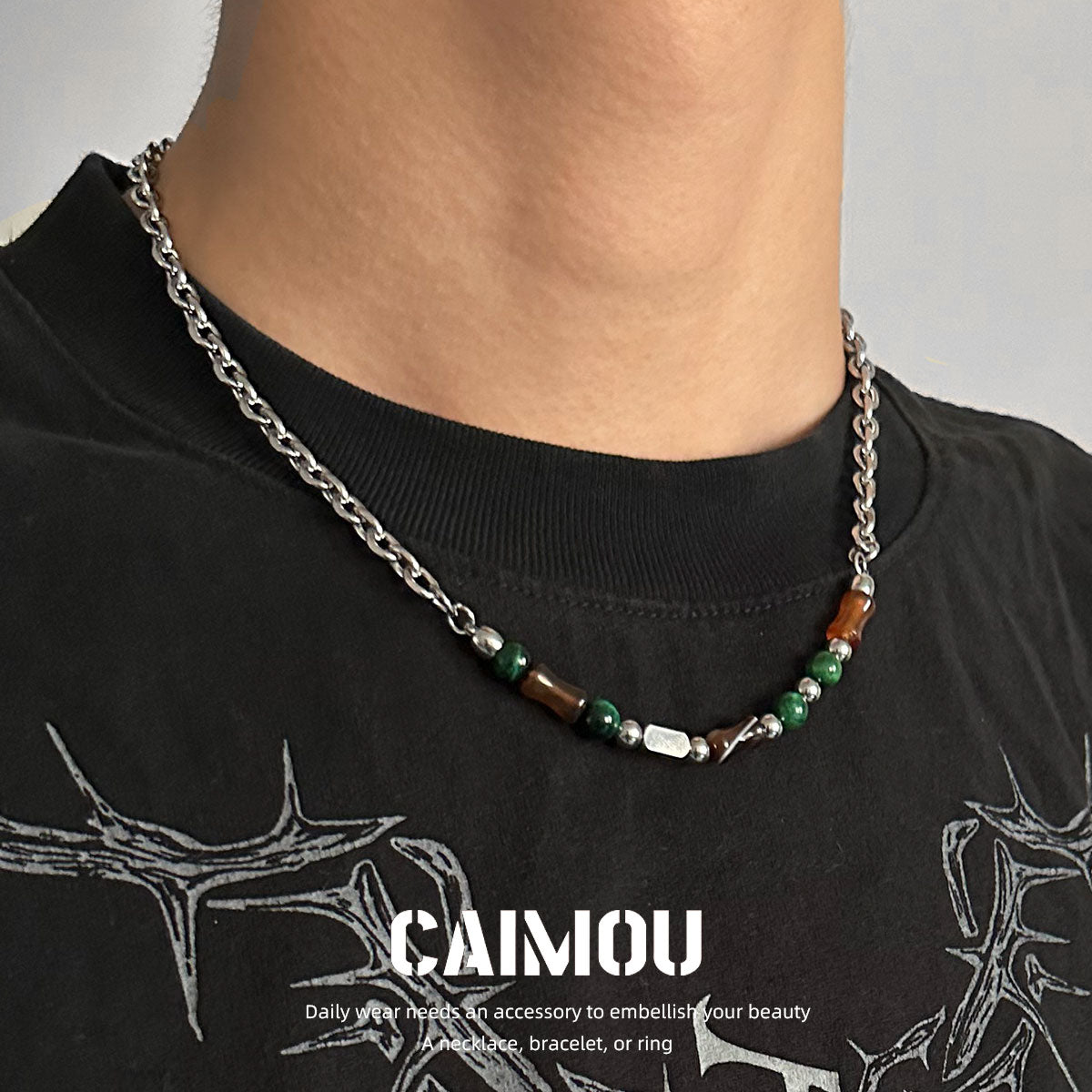Dark Green Natural Stone Spliced Necklace